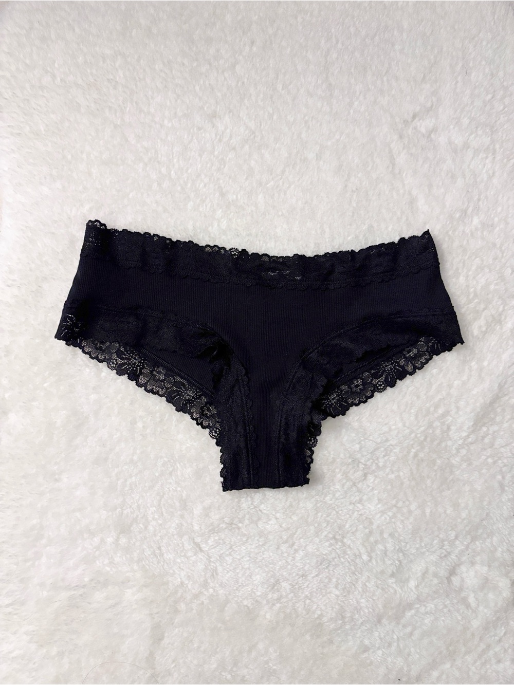 PINK Victoria’s Secret Wink Lace-Trim Cheeky Panty Lace Trim Black
